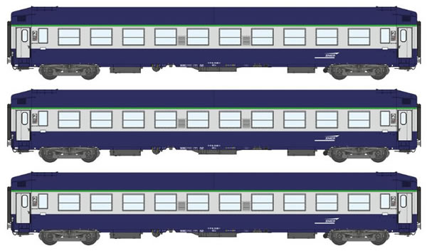 REE Modeles VB-183 - 3pc 2nd Class Passenger Coach Set COFFRET UIC B9C9